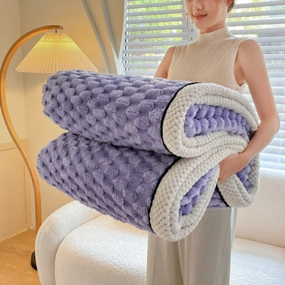 Couverture en Fleece Sherpa avec Design Bulle – Douce Couverture Chaude pour Canapé et Chambre