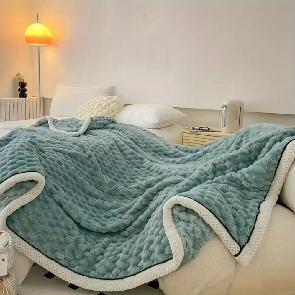 Couverture en Fleece Sherpa avec Design Bulle – Douce Couverture Chaude pour Canapé et Chambre