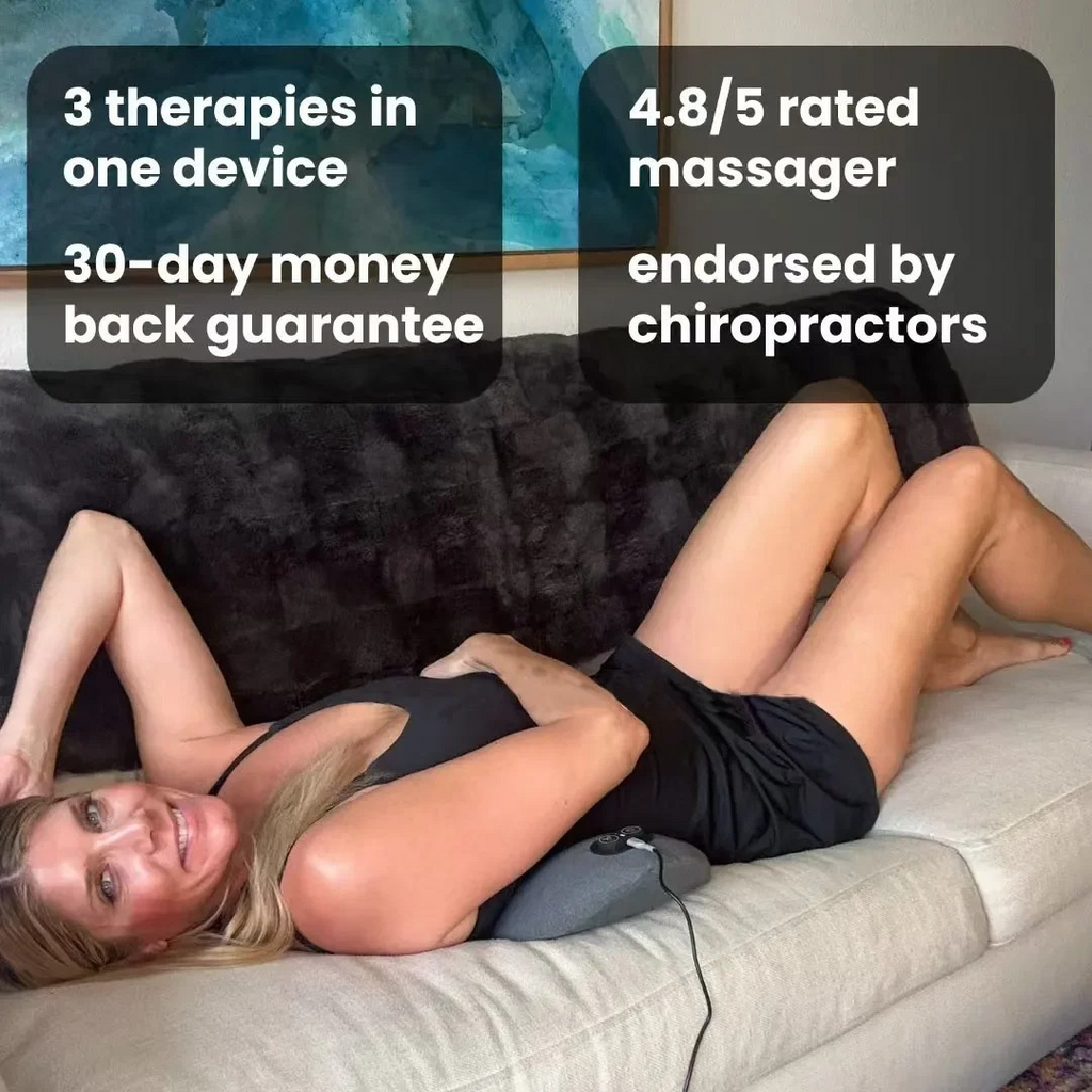 Skanto | Appareil de massage du dos avec chaleur et vibration, soutien du dos pour soulagement de la sciatique, douleur lombaire et correction de la posture – Thérapie à domicile 3-en-1