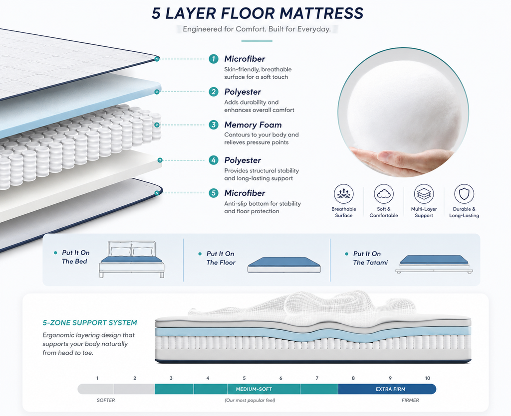 Lit de sol japonais, matelas futon épais de 4 pouces, tapis de sommeil tatami pliable, lit de sol roulable pour adultes et enfants