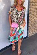 Robe maxi femme avec imprimé léopard et tropical | Robe d'été légère à décolleté en V | Coupe fluide pour la plage, les vacances et le quotidien