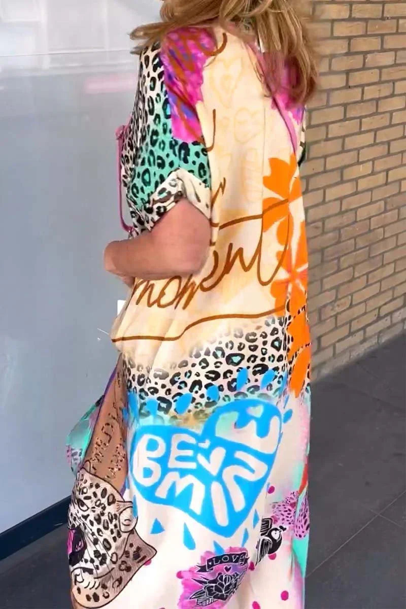 Robe maxi femme avec imprimé léopard et tropical | Robe d'été légère à décolleté en V | Coupe fluide pour la plage, les vacances et le quotidien