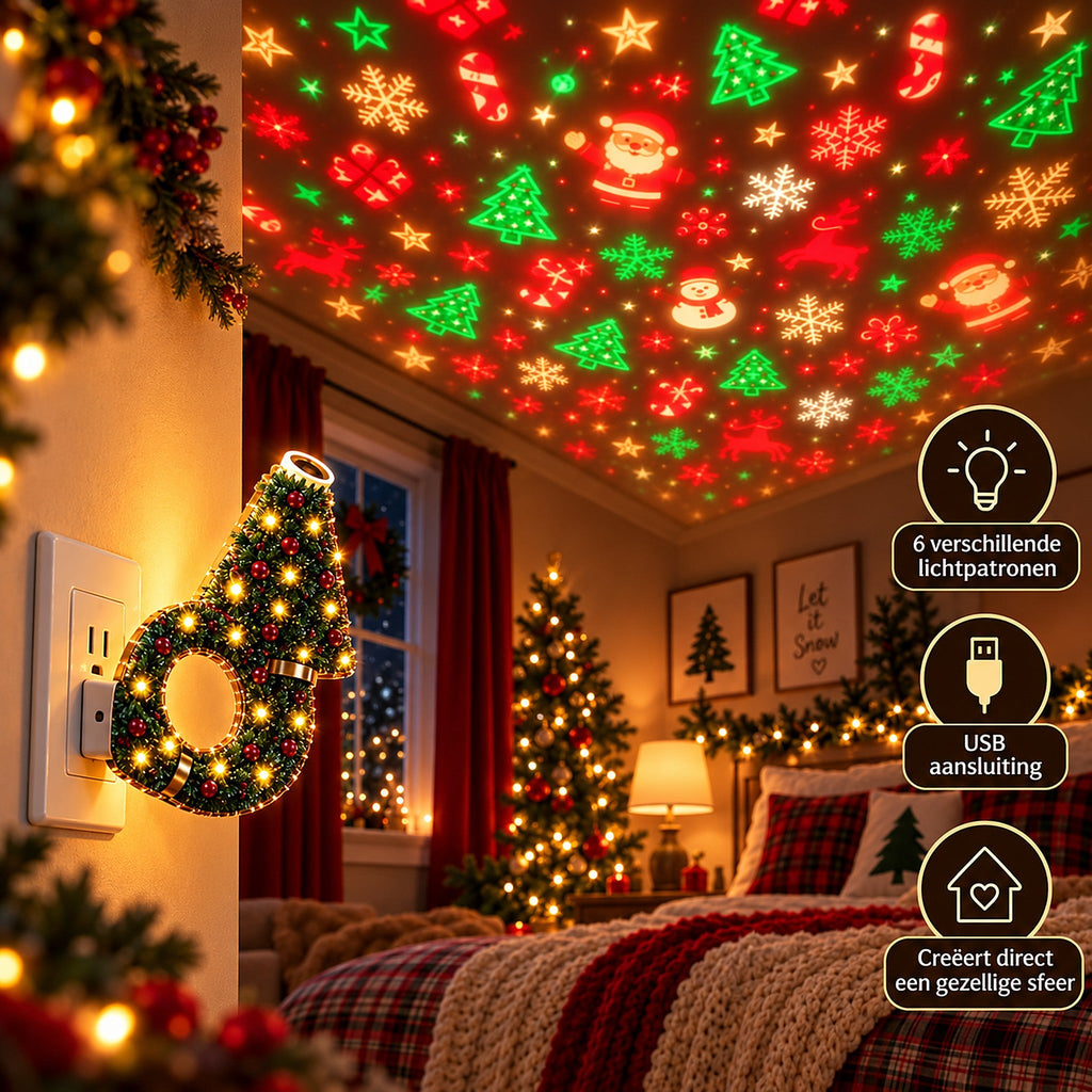 Projecteur de Noël - Lampe de projection USB en forme de sapin