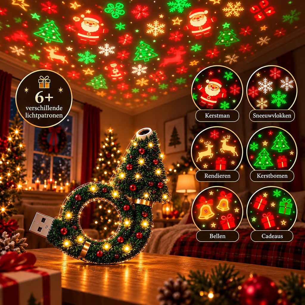Projecteur de Noël - Lampe de projection USB en forme de sapin