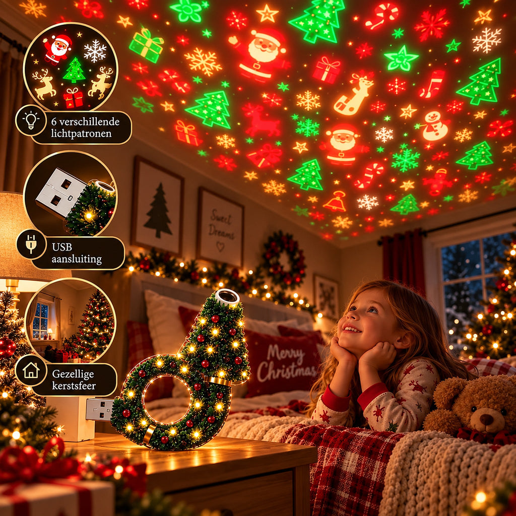 Projecteur de Noël - Lampe de projection USB en forme de sapin