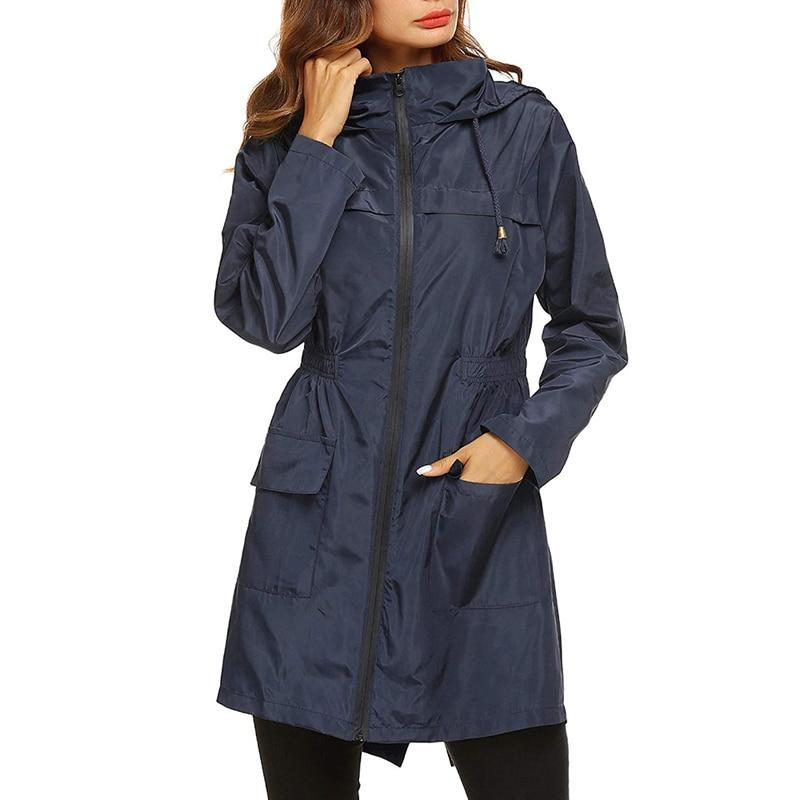Veste Femme Ajustée Imperméable avec Capuche et Poches Pratiques