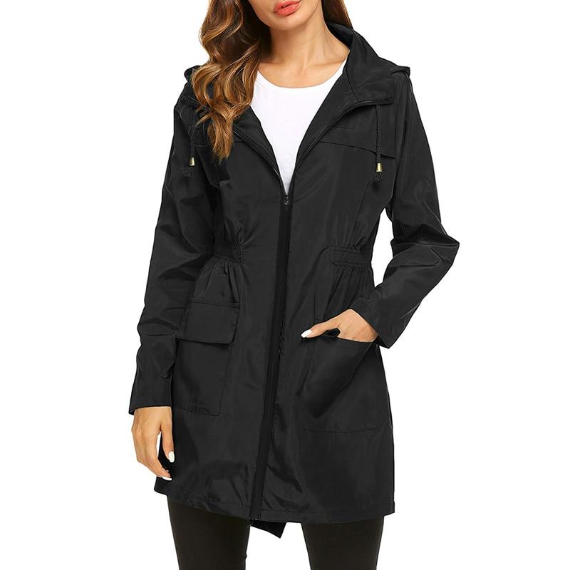 Veste Femme Ajustée Imperméable avec Capuche et Poches Pratiques