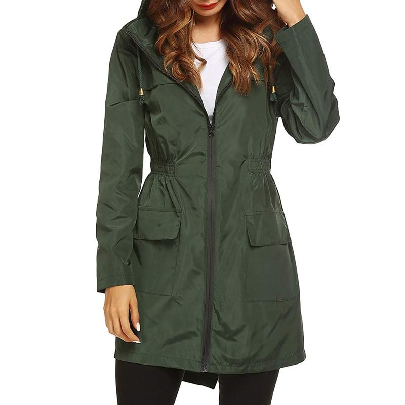 Veste Femme Ajustée Imperméable avec Capuche et Poches Pratiques