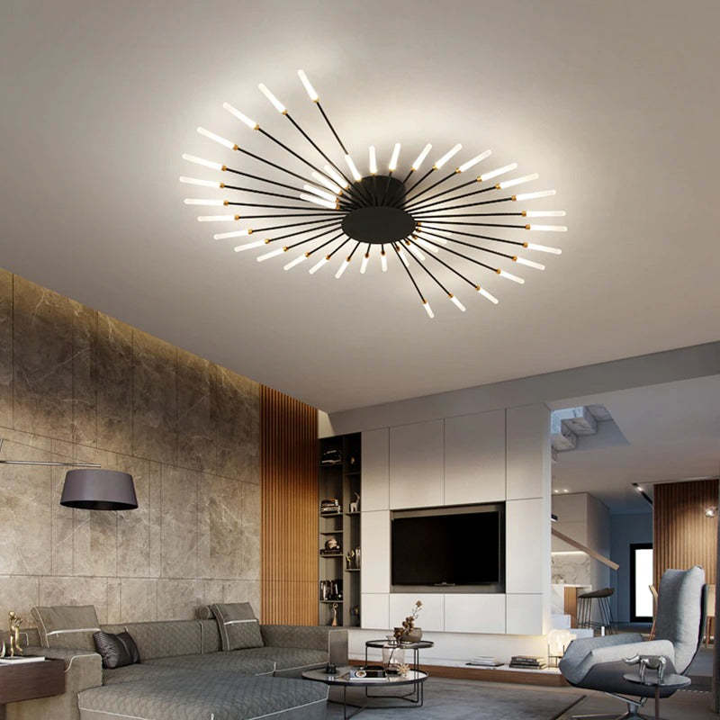 Chandelier de plafond moderne Astralis avec design de feux d'artifice LED
