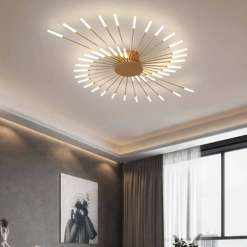 Chandelier de plafond moderne Astralis avec design de feux d'artifice LED
