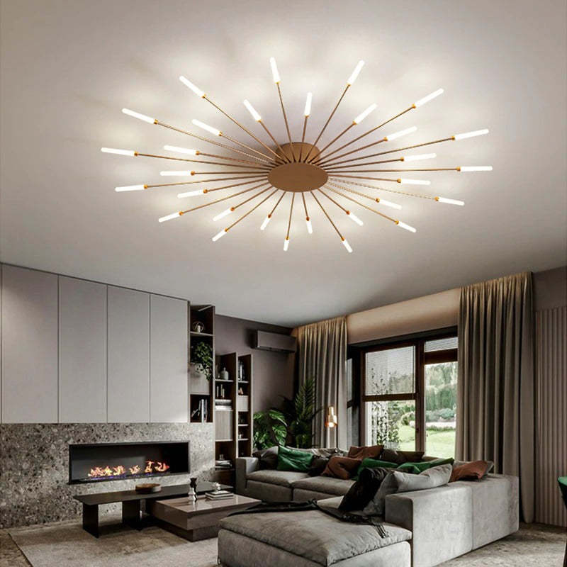 Chandelier de plafond moderne Astralis avec design de feux d'artifice LED