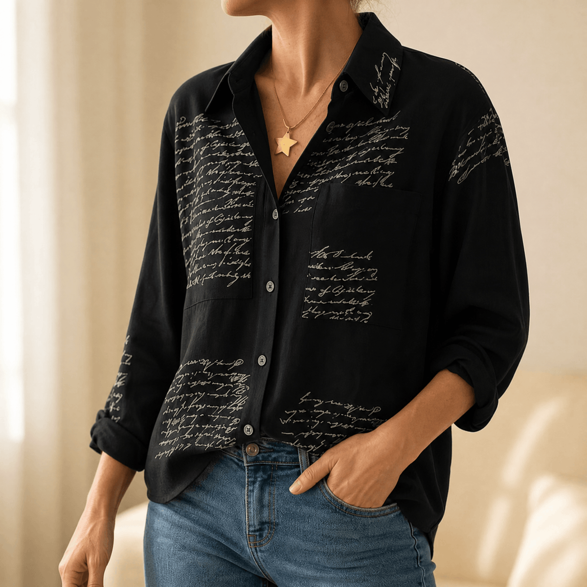 Letterelle – Blouse en Viscose à Écriture Manuscrite