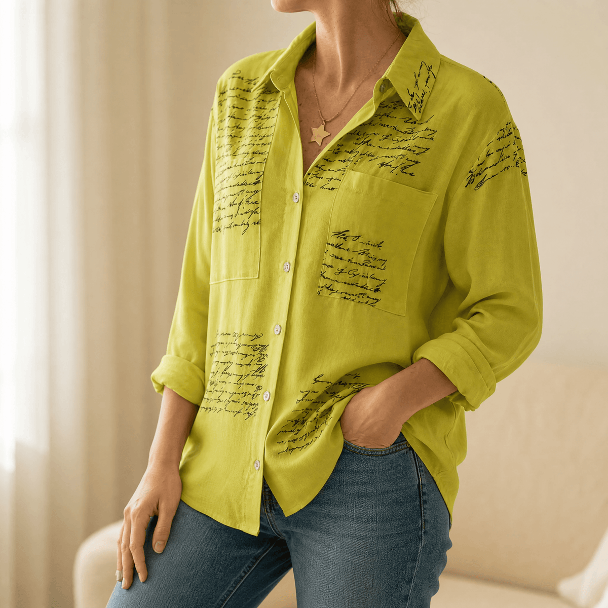 Letterelle – Blouse en Viscose à Écriture Manuscrite