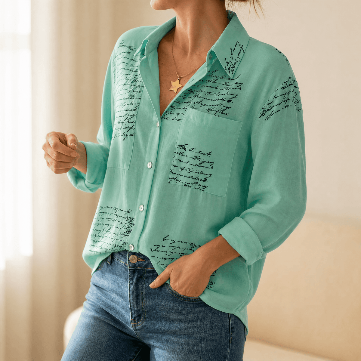 Letterelle – Blouse en Viscose à Écriture Manuscrite