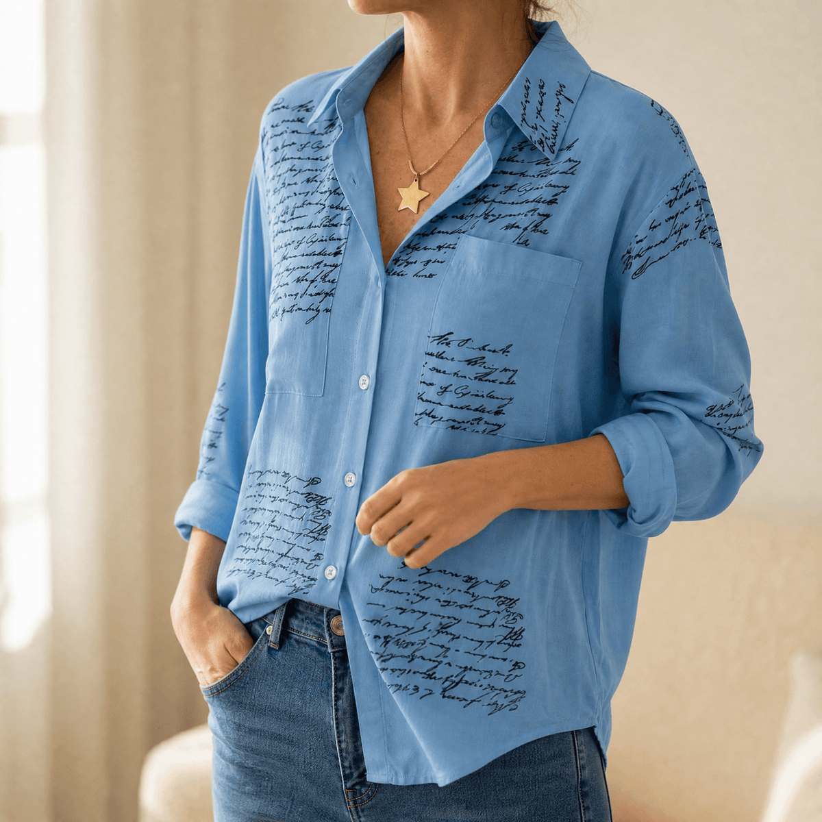 Letterelle – Blouse en Viscose à Écriture Manuscrite