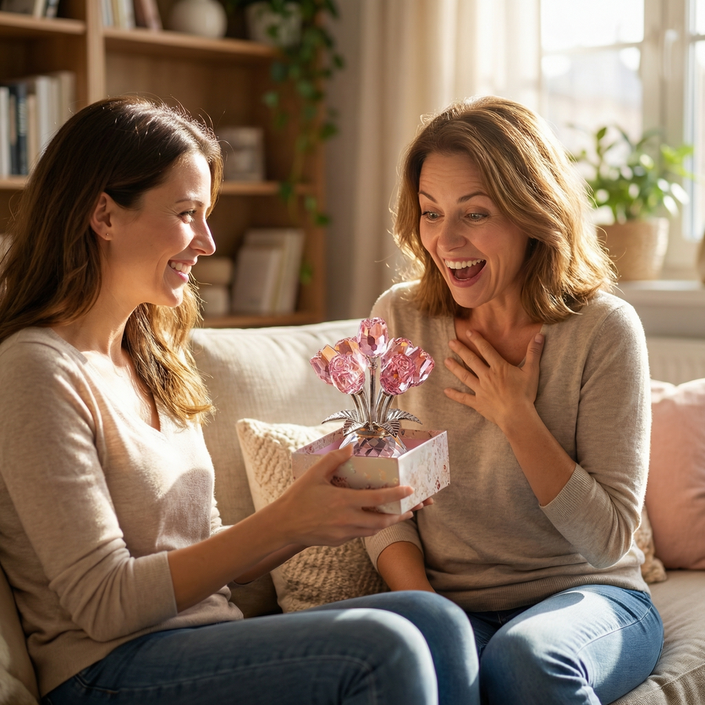Lumirose – Bouquet de Roses en Cristal avec Vase