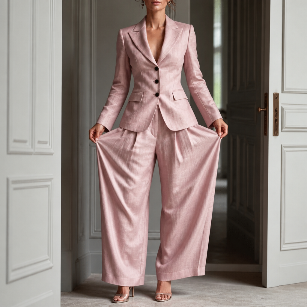 Linelle – Ensemble de Blazer à Taille Haute Plissé et Pantalon Large