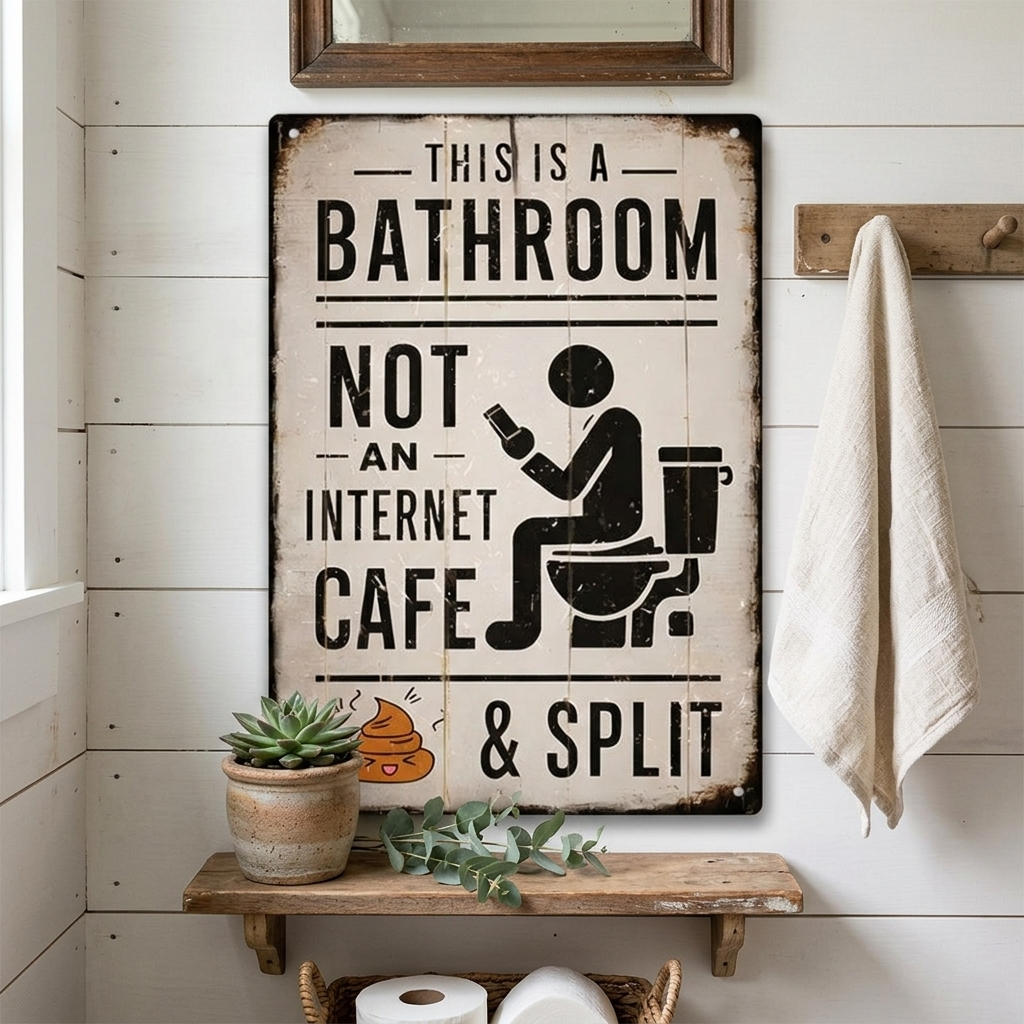 Splitline - Plaque Humoristique en Métal Vintage pour Salle de Bain