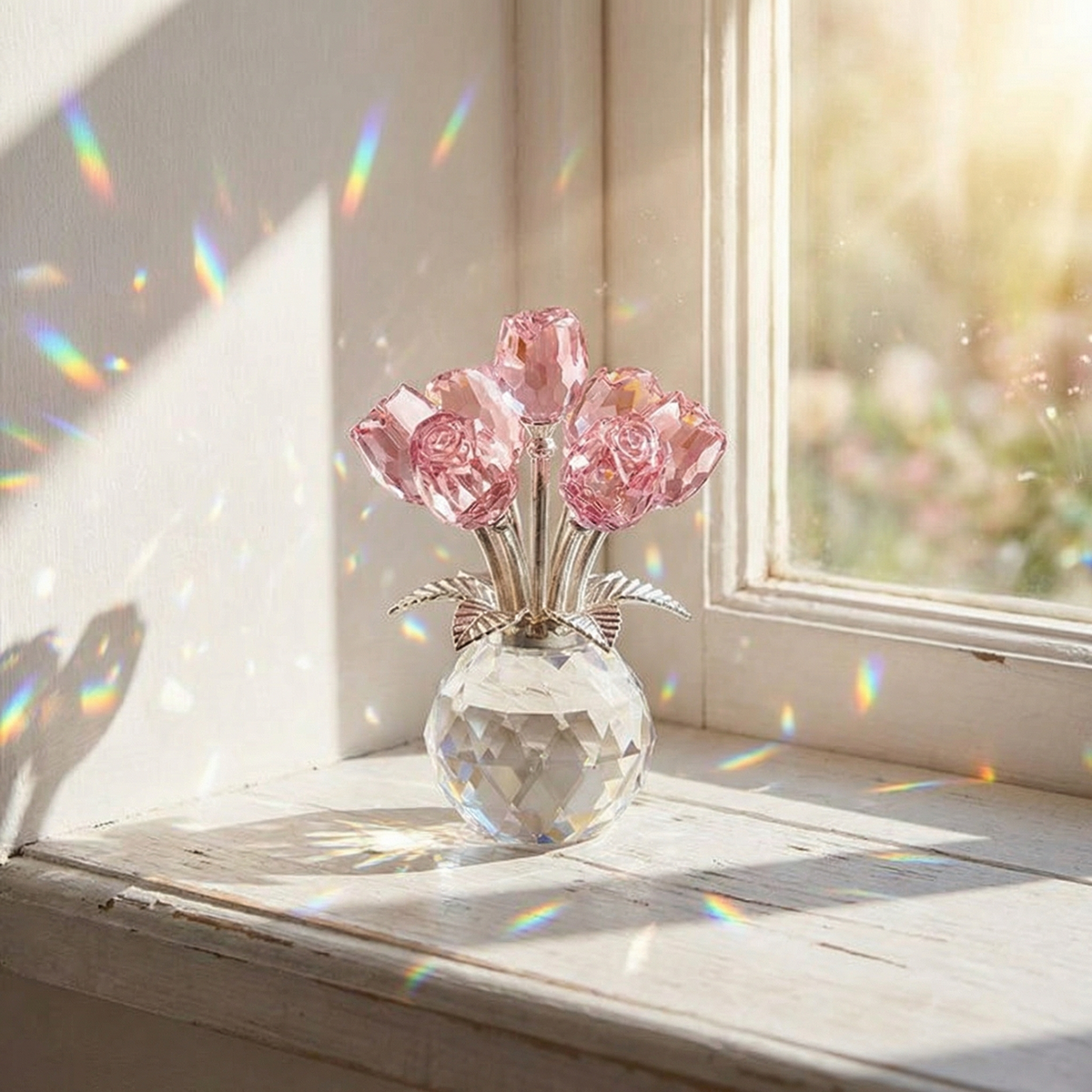 Lumirose – Bouquet de Roses en Cristal avec Vase