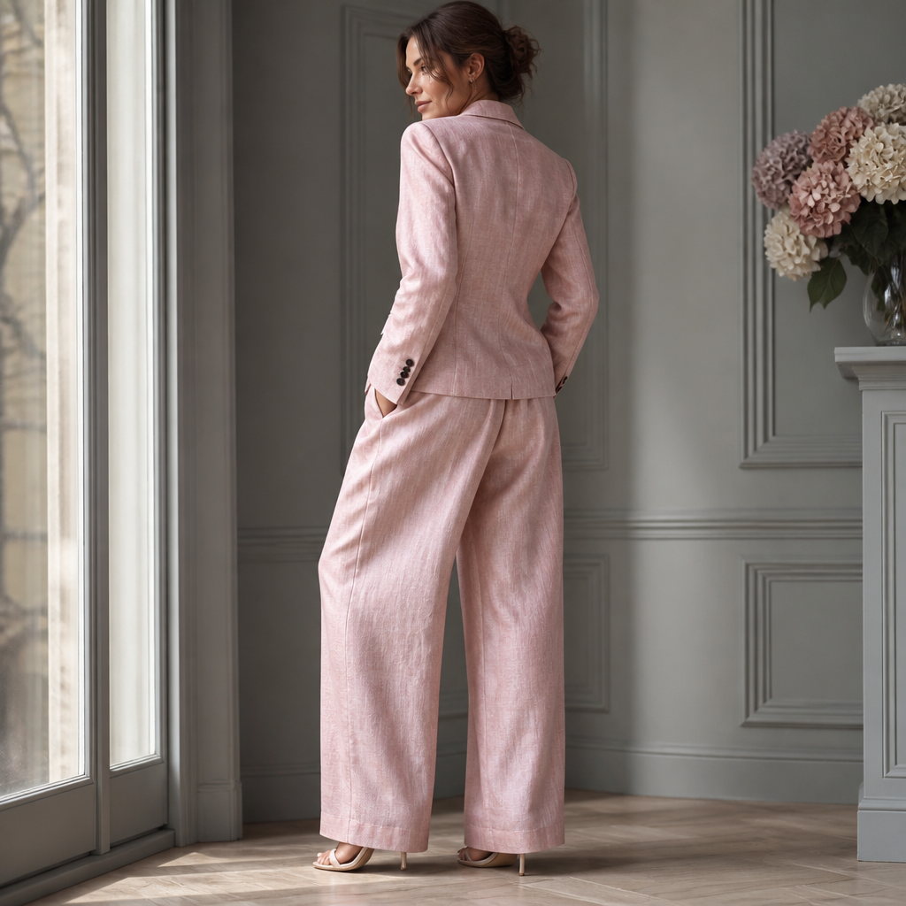 Linelle – Ensemble de Blazer à Taille Haute Plissé et Pantalon Large