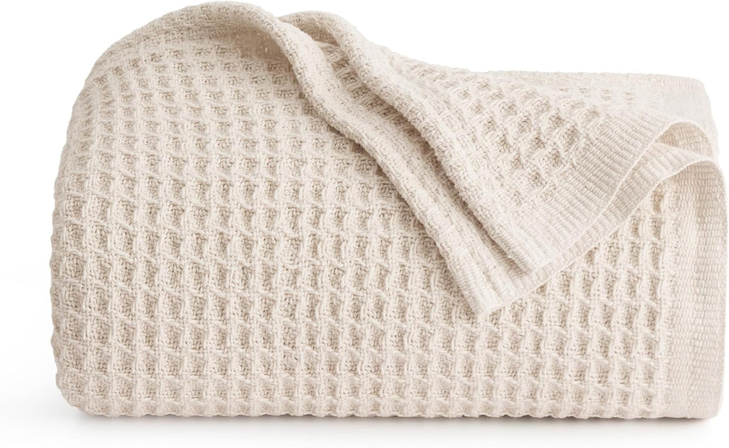 Havre Douillet | Couverture Queen 100% Coton avec Tissage Waffle Rafraîchissant | Douce et Respirante pour le Confort d'Été