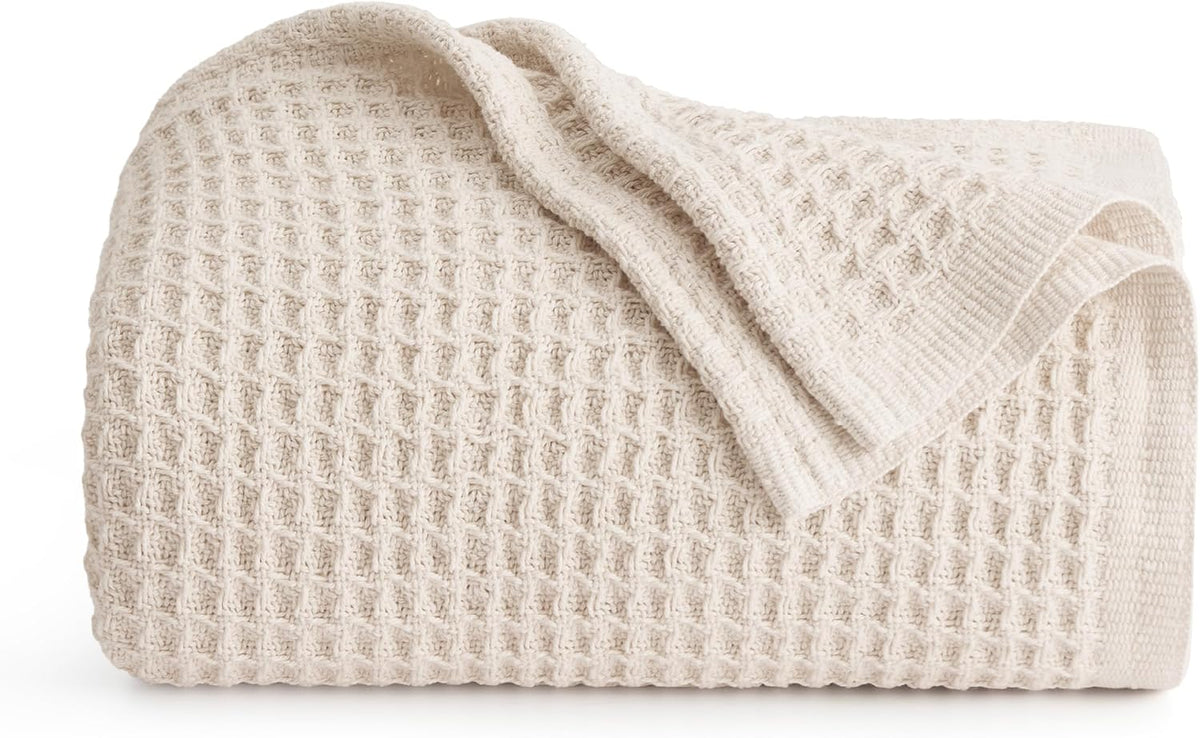Havre Douillet | Couverture Queen 100% Coton avec Tissage Waffle Rafraîchissant | Douce et Respirante pour le Confort d'Été