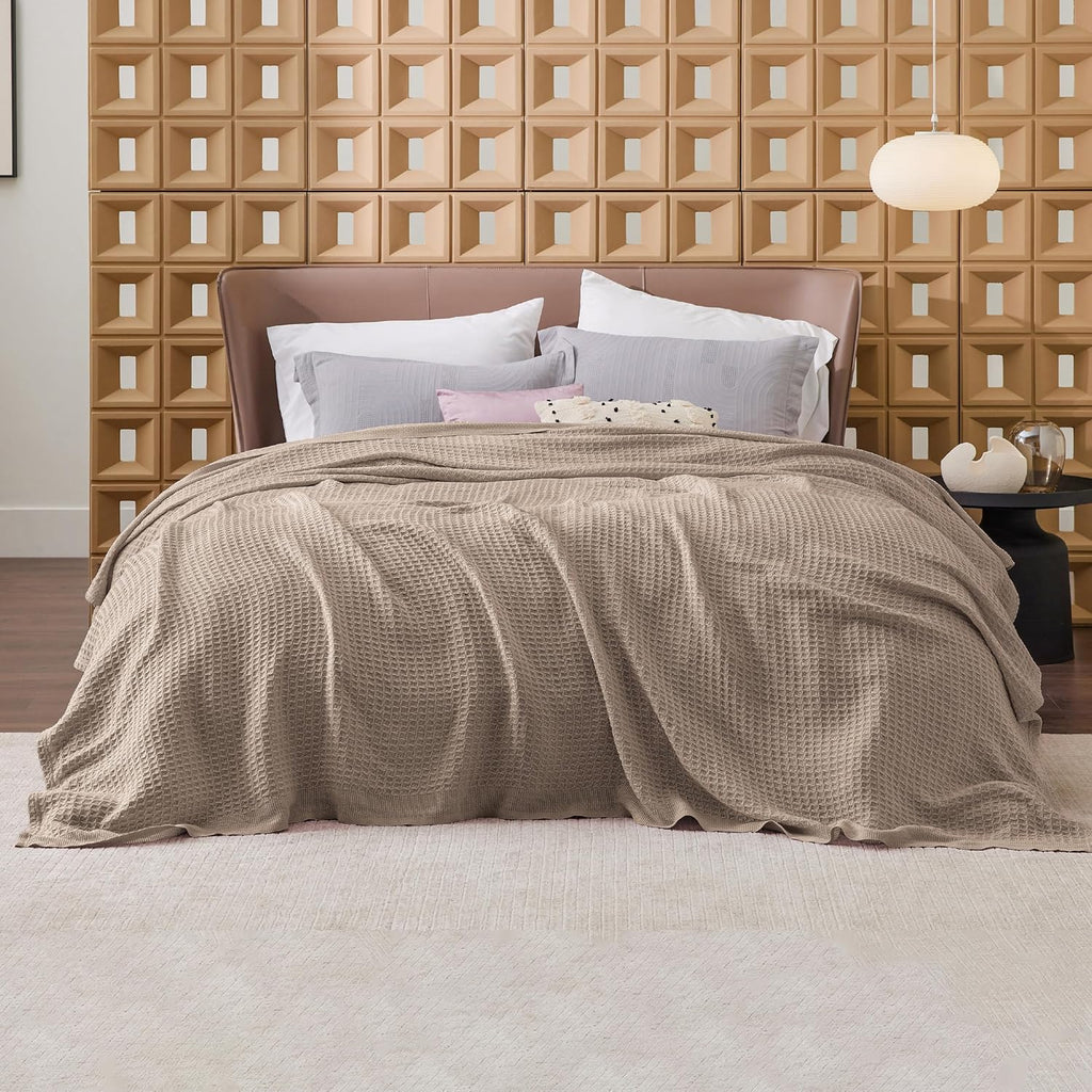 Havre Douillet | Couverture Queen 100% Coton avec Tissage Waffle Rafraîchissant | Douce et Respirante pour le Confort d'Été