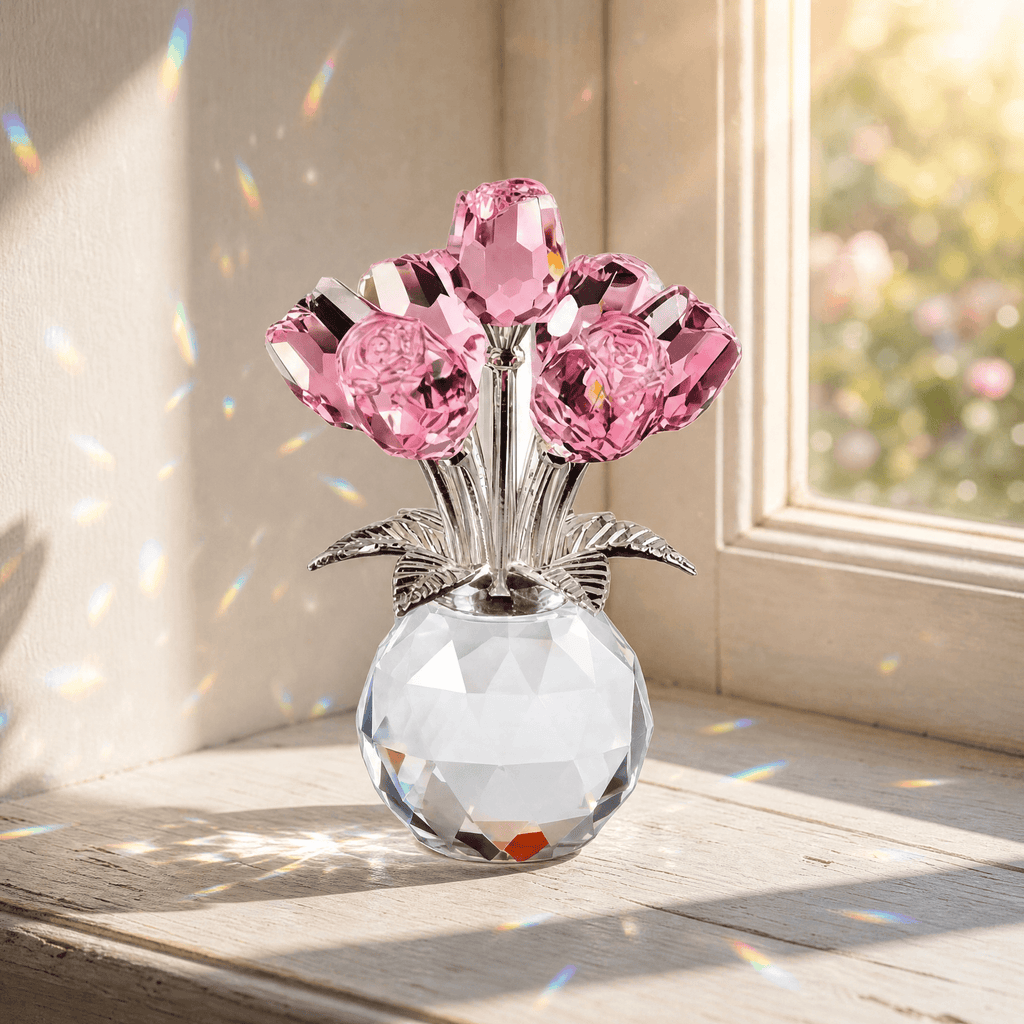 Lumirose – Bouquet de Roses en Cristal avec Vase