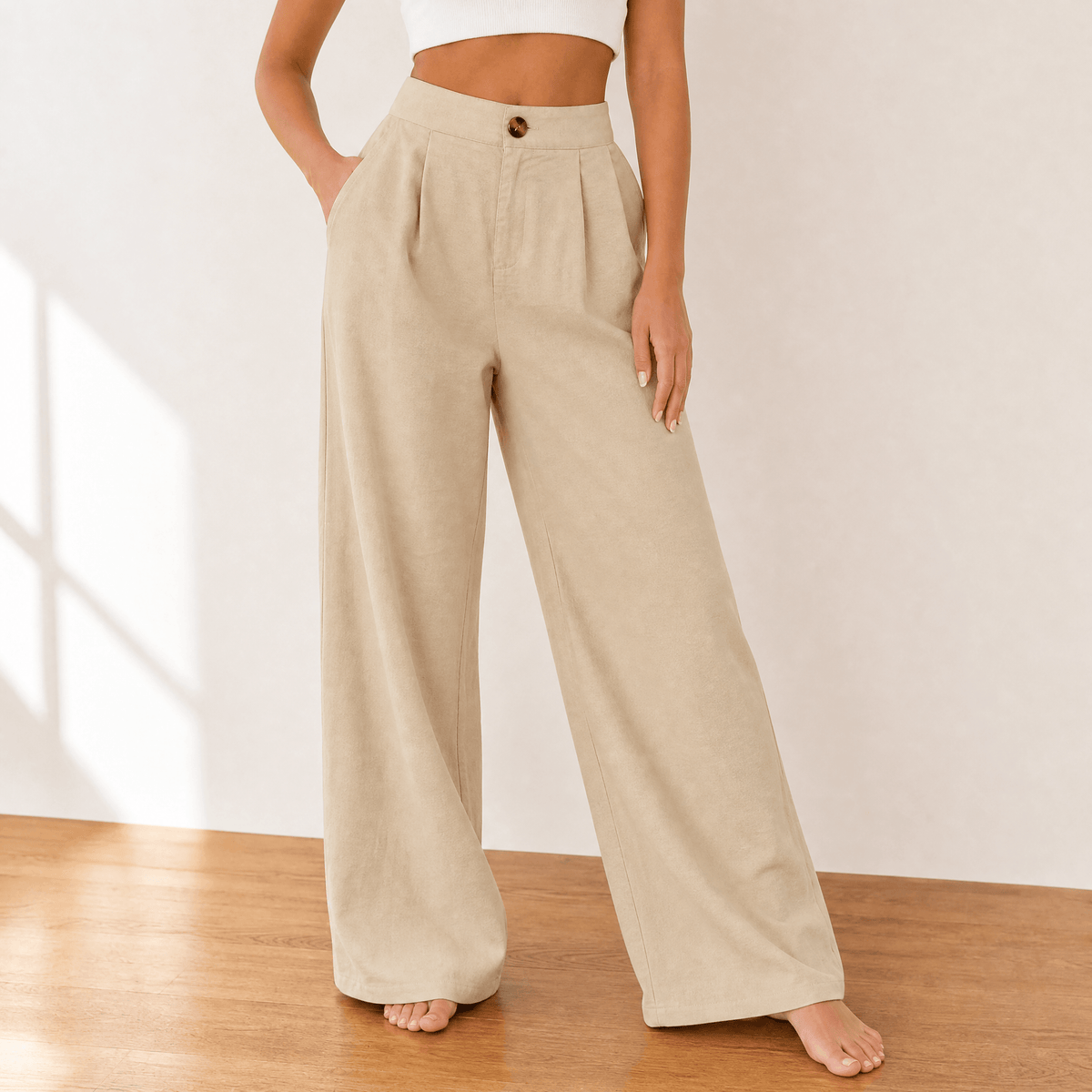 Lunavia – Pantalon drapé large taille haute pour femmes