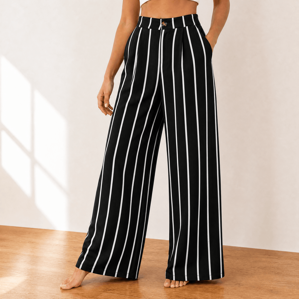 Lunavia – Pantalon drapé large taille haute pour femmes