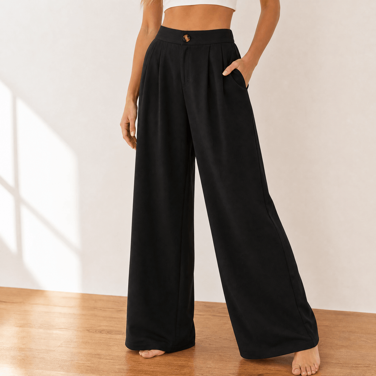 Lunavia – Pantalon drapé large taille haute pour femmes