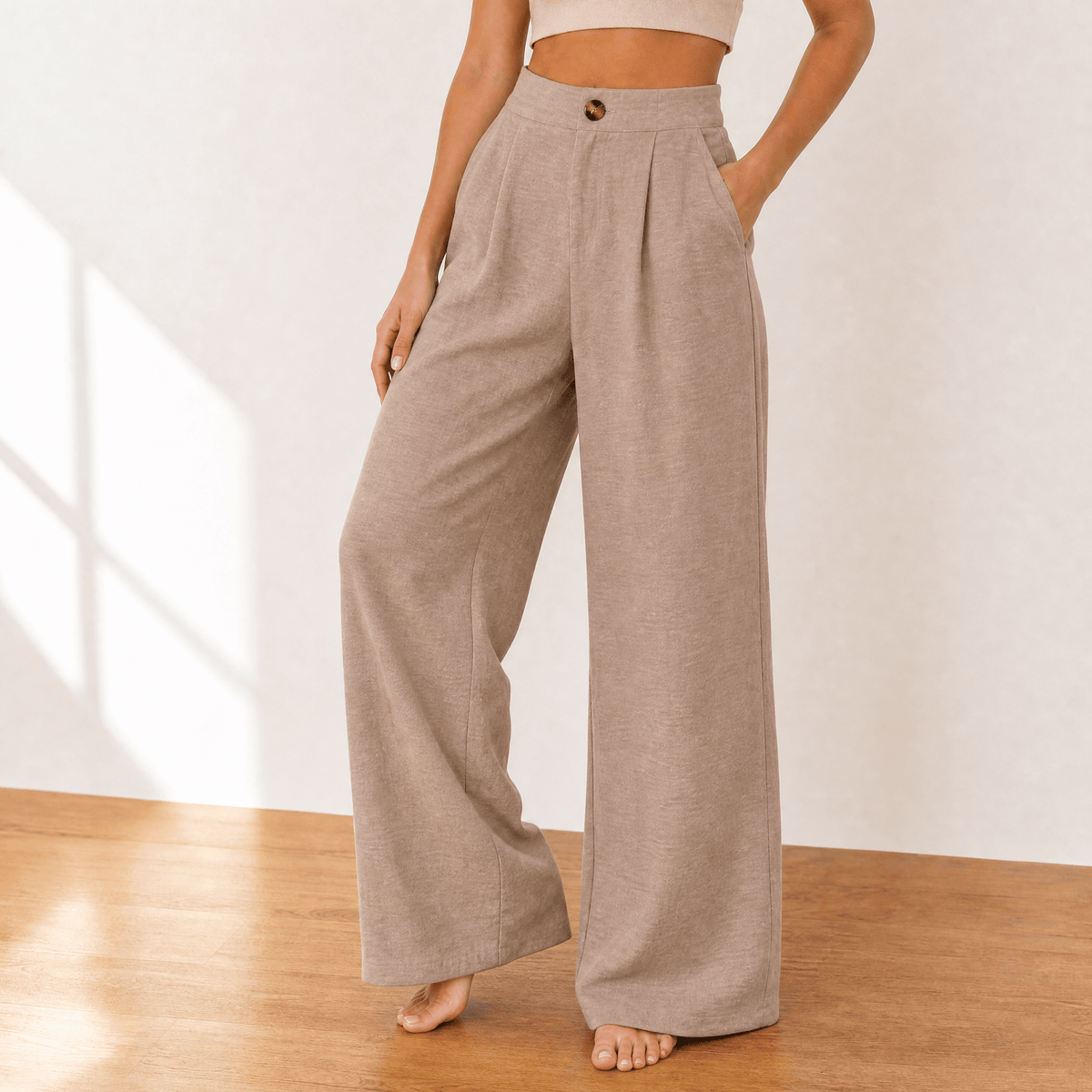 Lunavia – Pantalon drapé large taille haute pour femmes