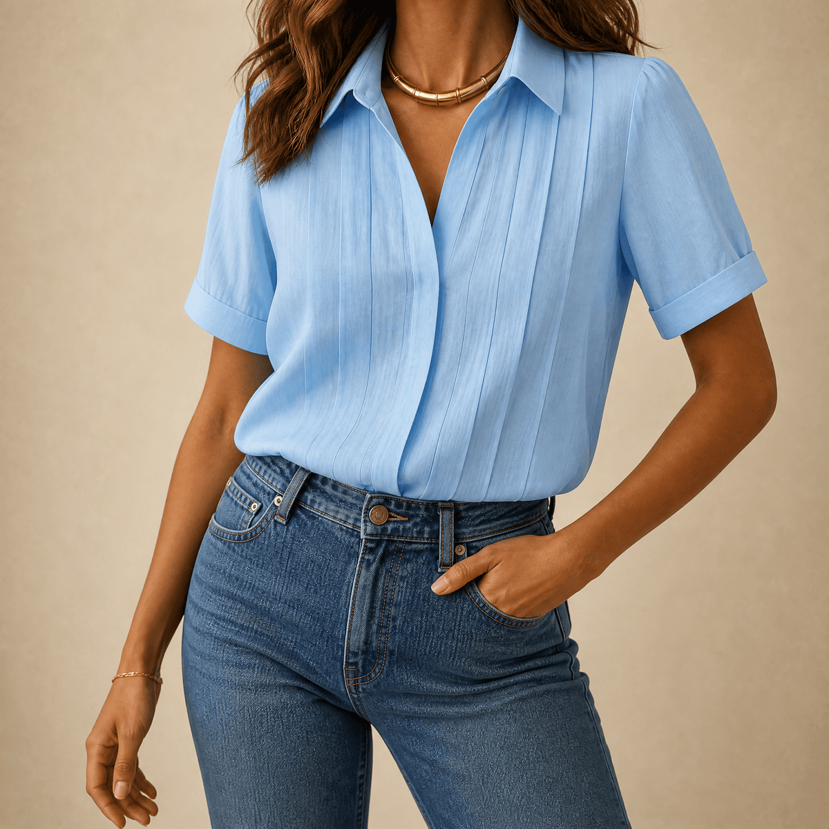 Lunavia – Blouse plissée à manches courtes pour femmes