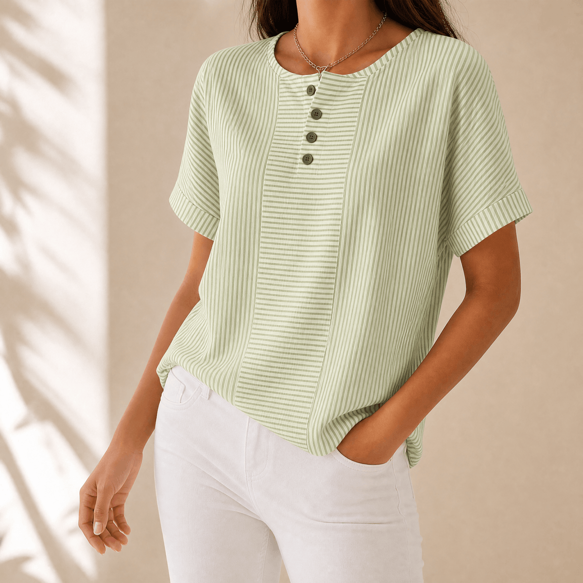 Lunavia – Haut Henley à Panneaux Rayés Amincissants pour Femmes