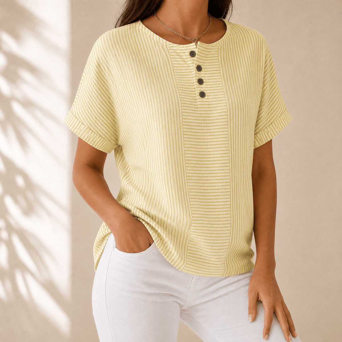 Lunavia – Haut Henley à Panneaux Rayés Amincissants pour Femmes