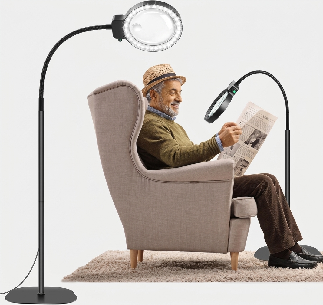 Lampe sur Pied avec Lentille de Grossissement LED pour Lecture Mains Libres