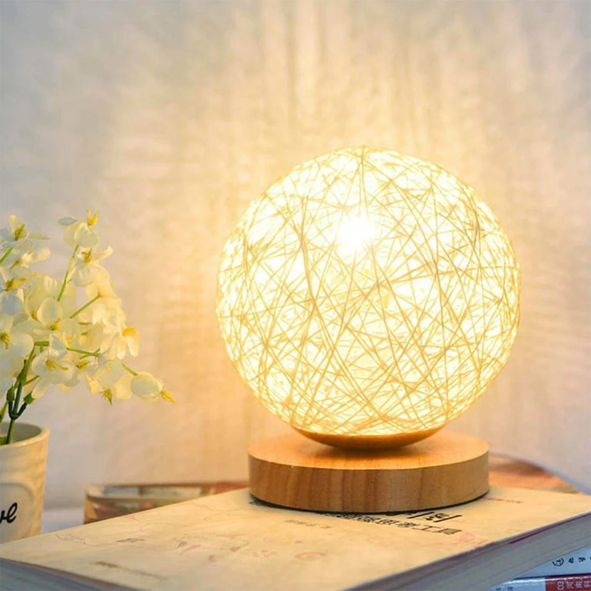 MoonLuxe | Lampe de Table en Rattan Dimable Artisanale