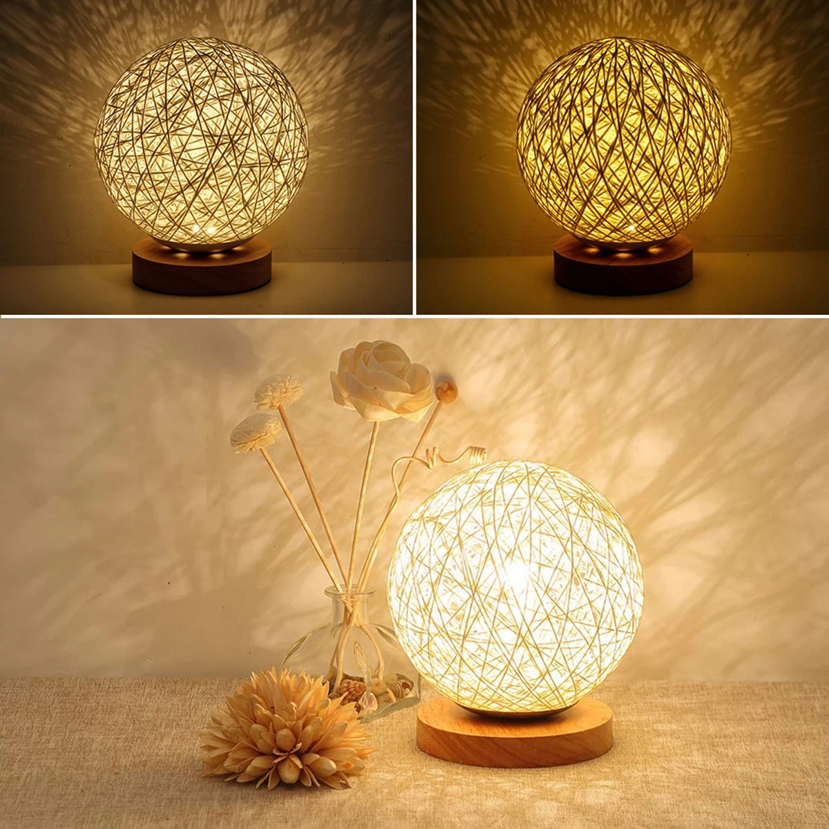 MoonLuxe | Lampe de Table en Rattan Dimable Artisanale
