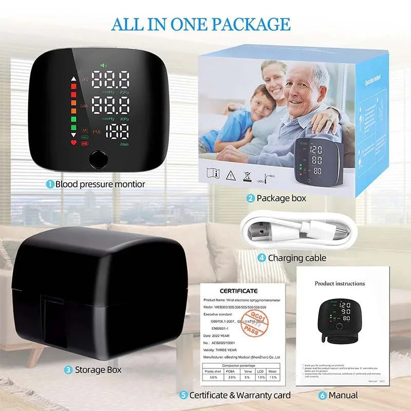 Skanto | Moniteur de Pression Artérielle Intelligent au Poignet – Sphygmomanomètre Portable Électronique avec Annonces Vocales