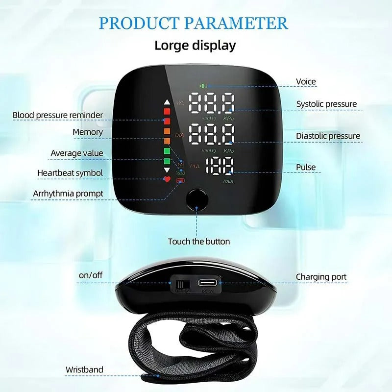 Skanto | Moniteur de Pression Artérielle Intelligent au Poignet – Sphygmomanomètre Portable Électronique avec Annonces Vocales