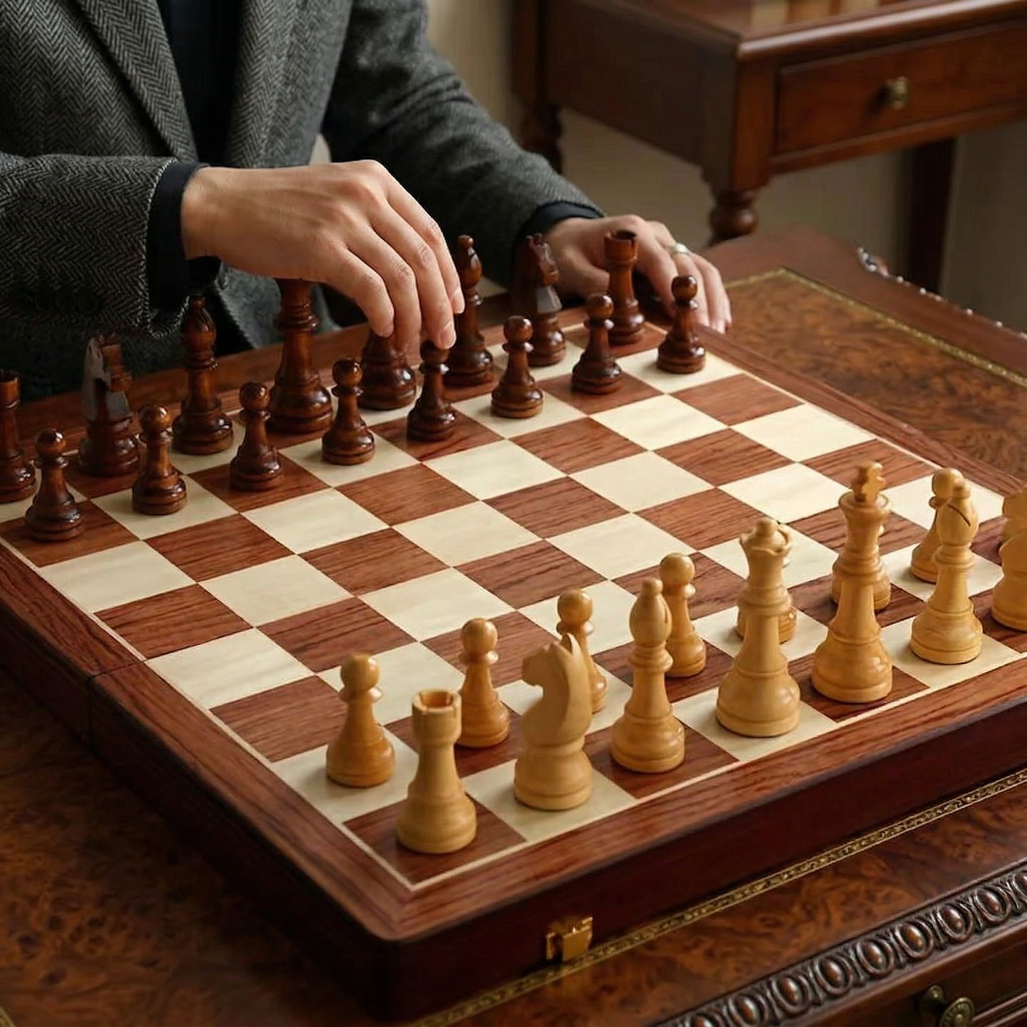 Set d'Échecs en Bois de Noyer Artisanale Échiquier Premium avec Rangement Intégré