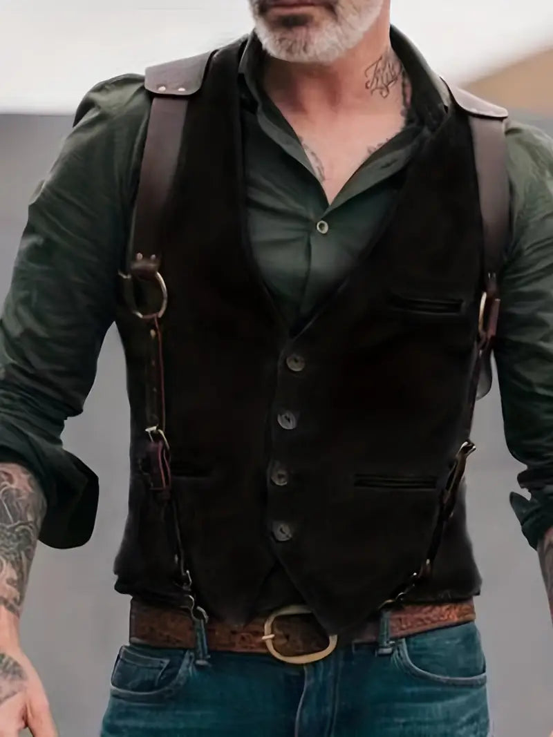 Gilet pour homme avec fermeture à boutons et design de bretelles
