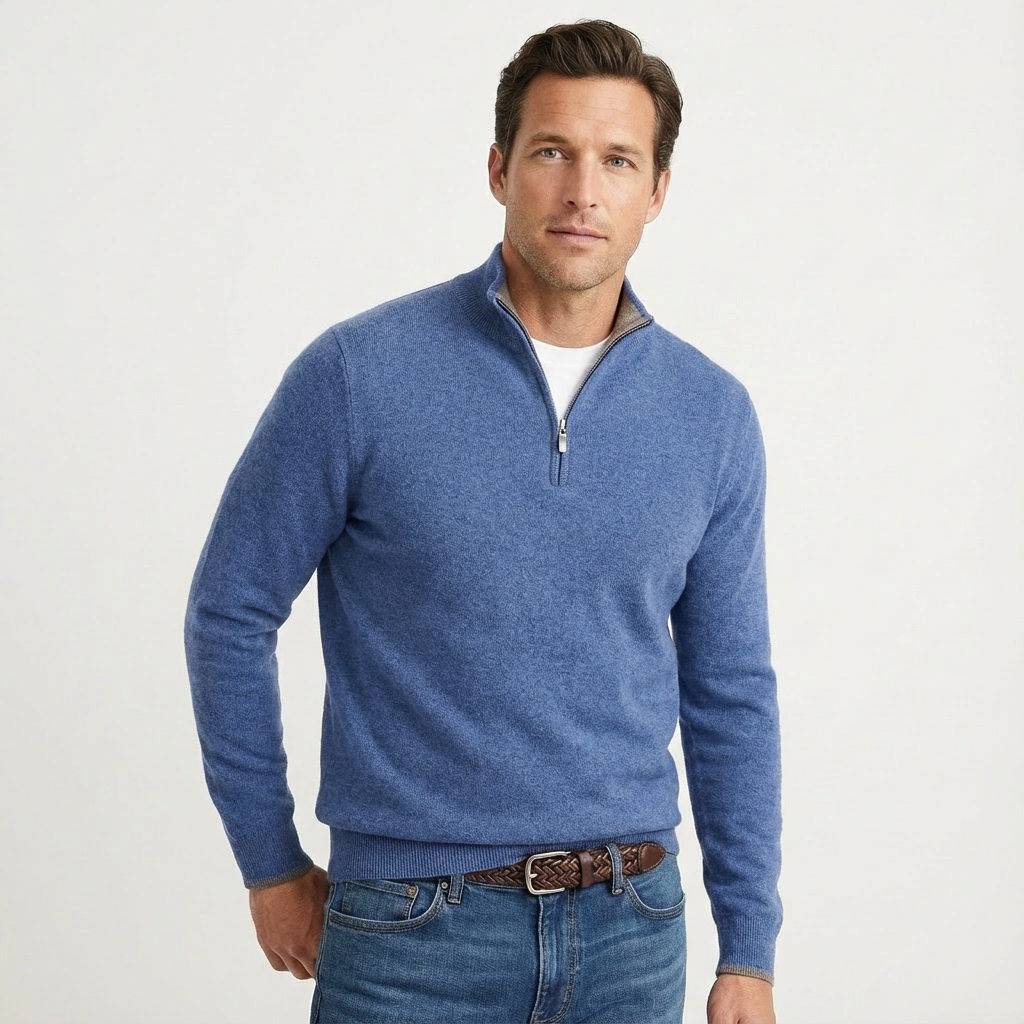 Pull classique à col zippé pour hommes – Pull polyvalent élégant-décontracté