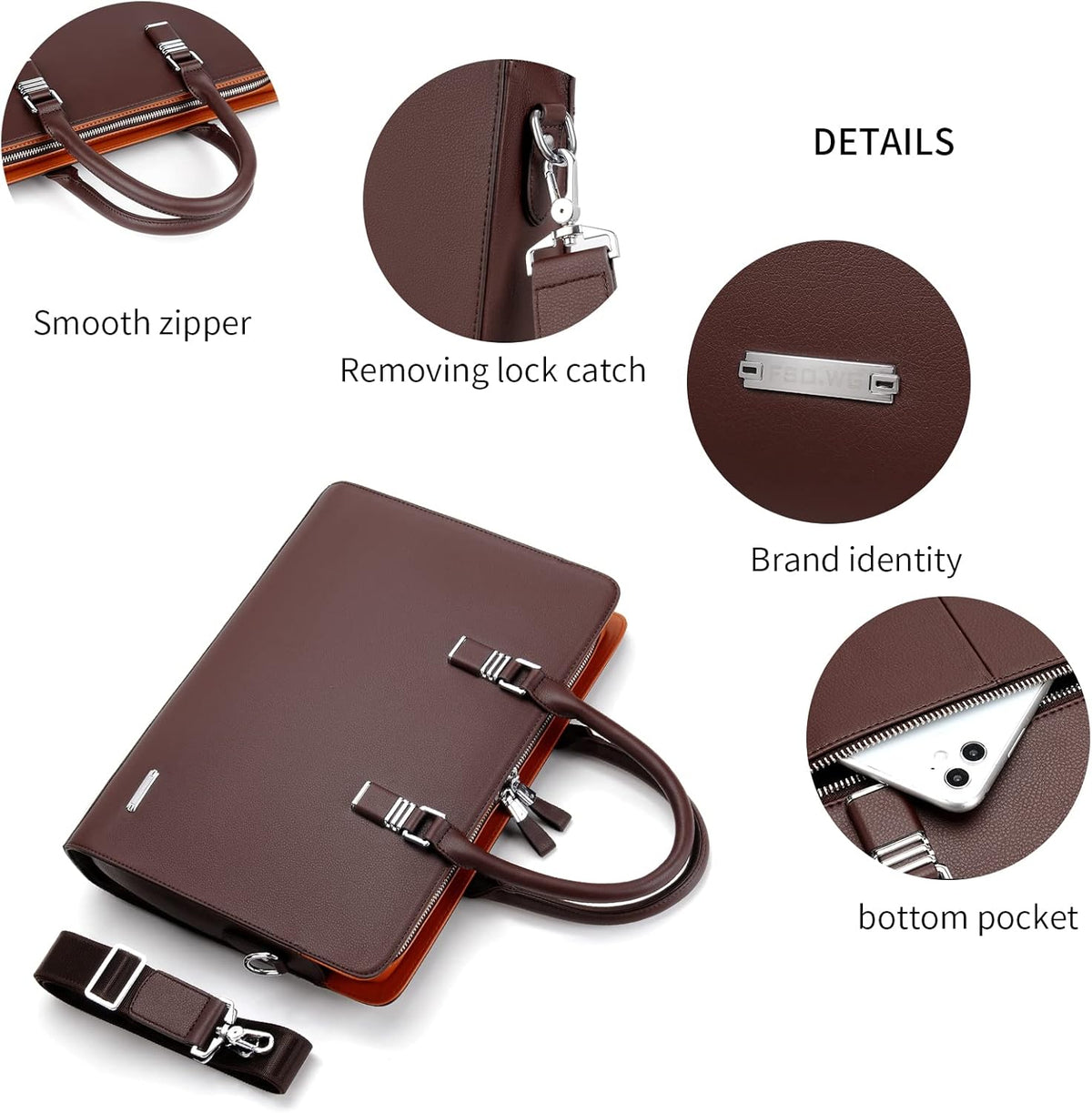 Sacoche d'affaires en cuir pour hommes - Sac pour ordinateur portable à plusieurs compartiments
