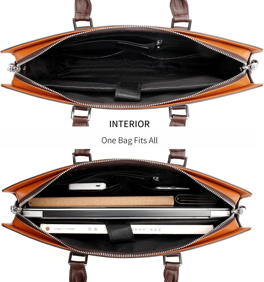 Sacoche d'affaires en cuir pour hommes - Sac pour ordinateur portable à plusieurs compartiments