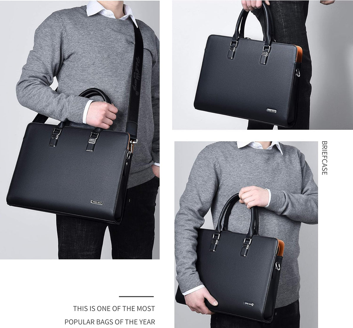 Sacoche d'affaires en cuir pour hommes - Sac pour ordinateur portable à plusieurs compartiments