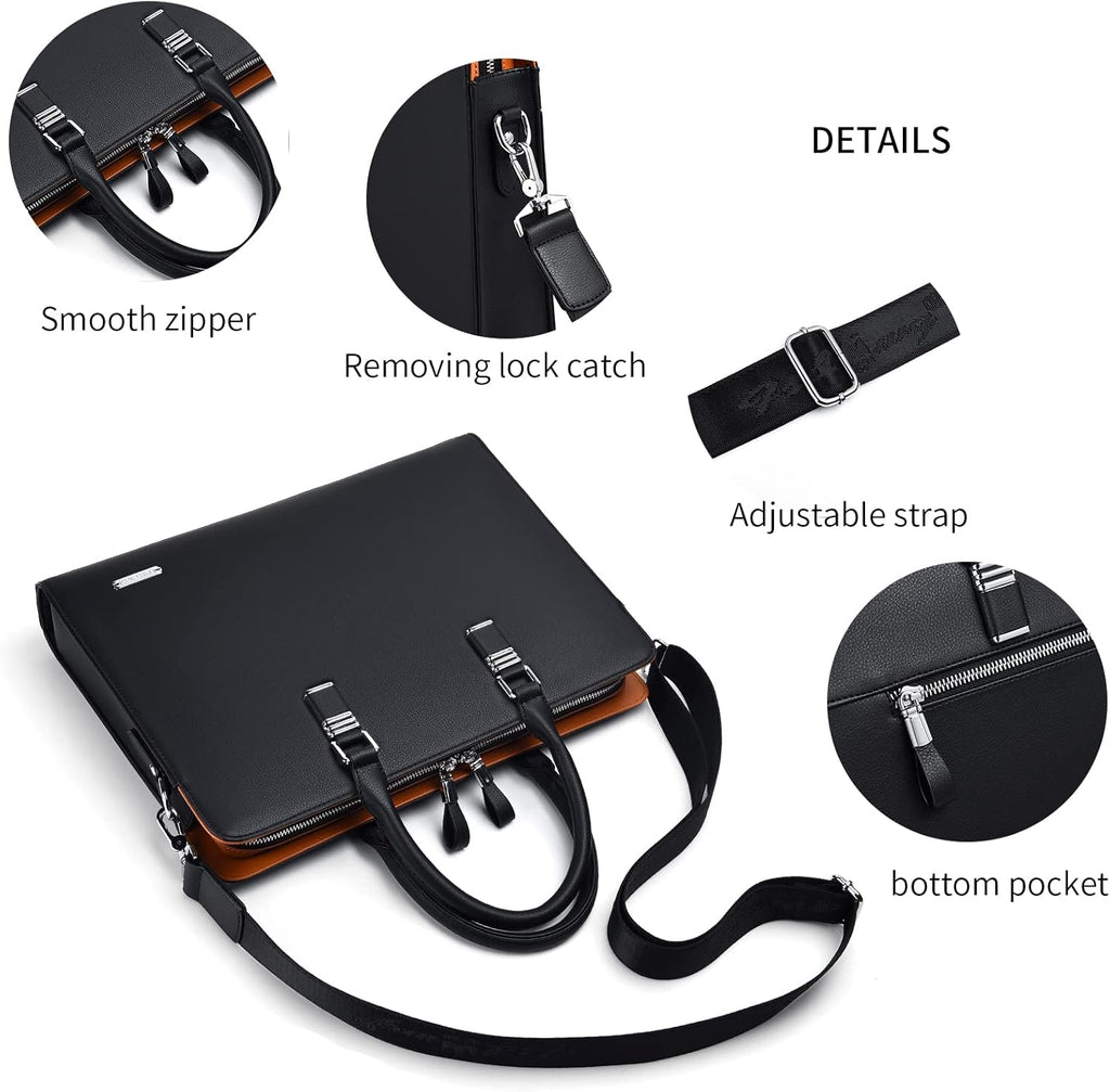 Sacoche d'affaires en cuir pour hommes - Sac pour ordinateur portable à plusieurs compartiments
