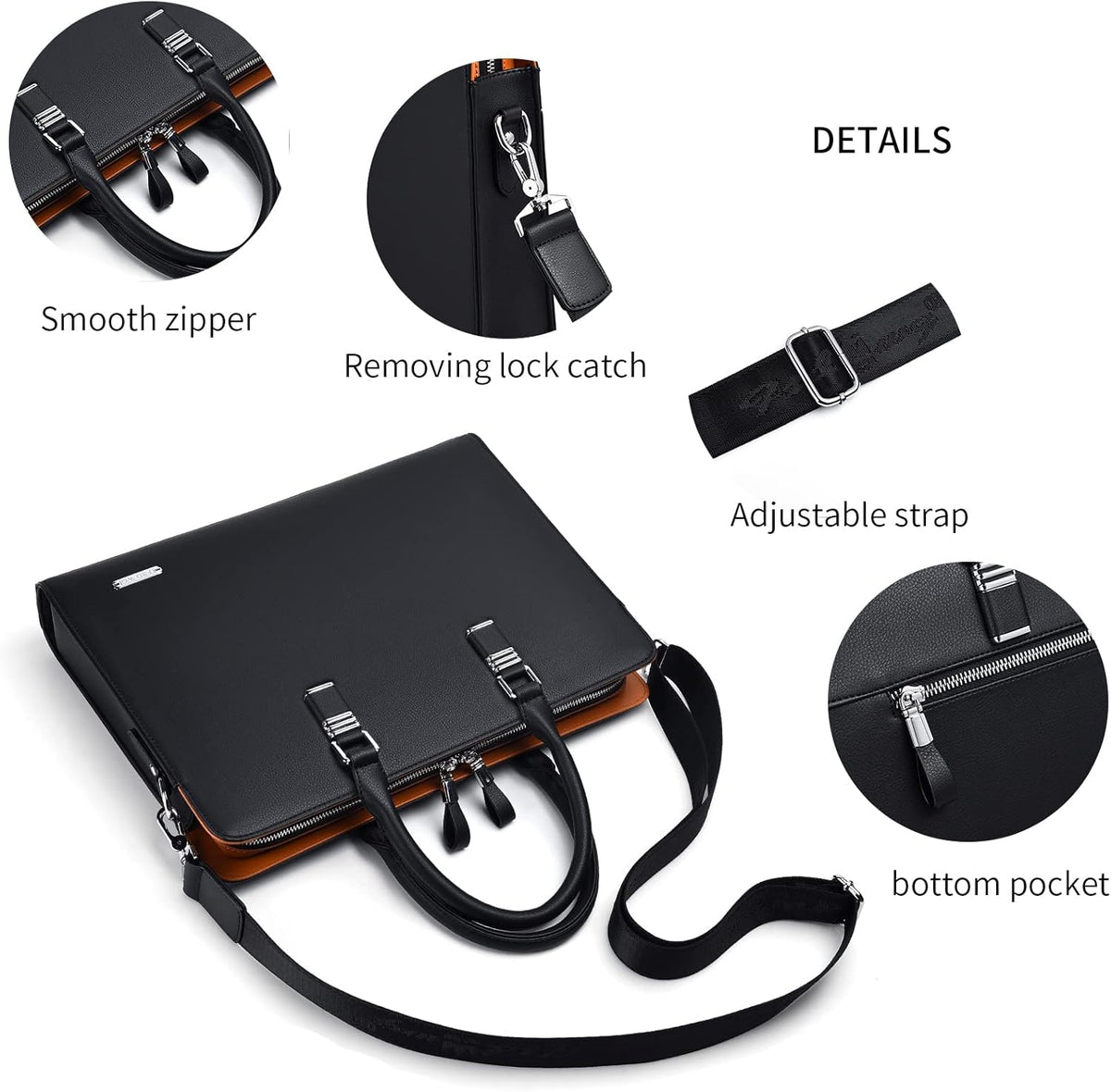 Sacoche d'affaires en cuir pour hommes - Sac pour ordinateur portable à plusieurs compartiments