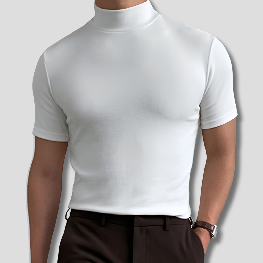 Chemise à col roulé respirante à manches courtes pour hommes