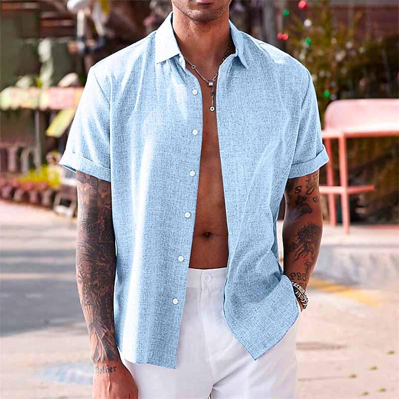 Chemise décontractée à manches courtes pour hommes, bouton devant, été